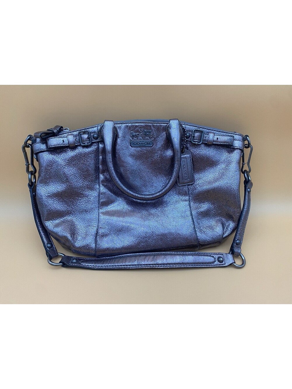 Coach Women's Metallic Plum Color Handbag w/ Hangtag & Detachable Shoulder Strap